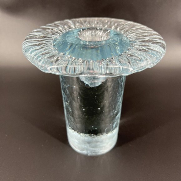 Blenko Art Glass Mushroom Taper Candle Holder Clear Glass 5 Inches Tall - Picture 2 of 14